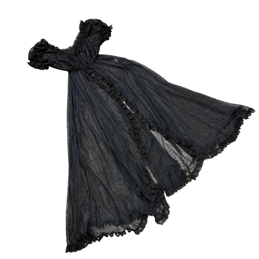 Vintage Tosca Lingerie Black Sheer Peignoir Nightgown Set whimsigoth Large 6402